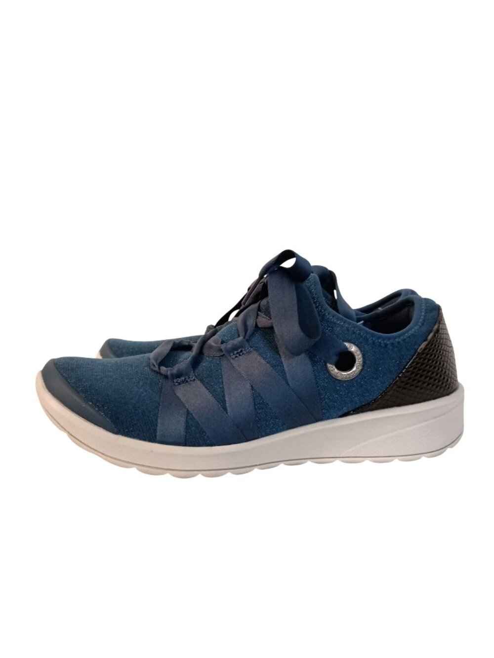 BZees Glisten Sneakers Womens 9.5 Wide Blue Shimmer Ribbon Lace Up Washable